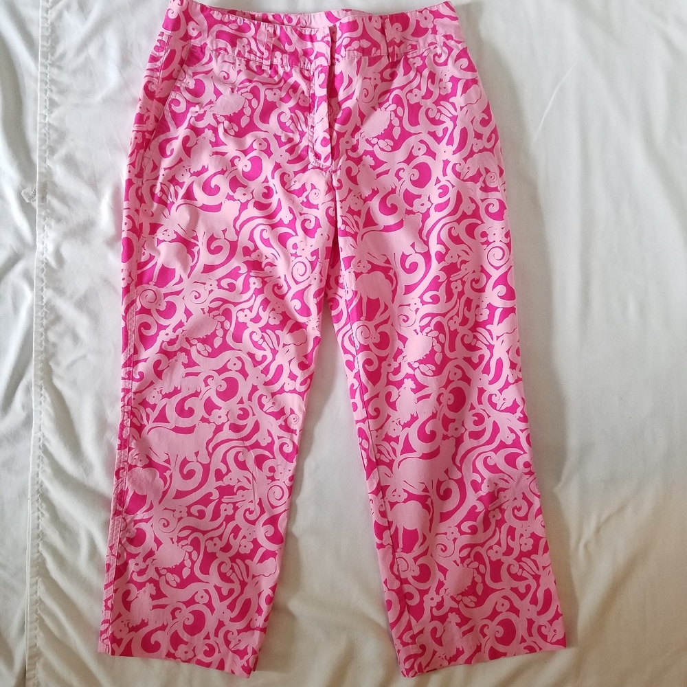 Lilly Pulitzer Cropped Pants Pink White Label 6